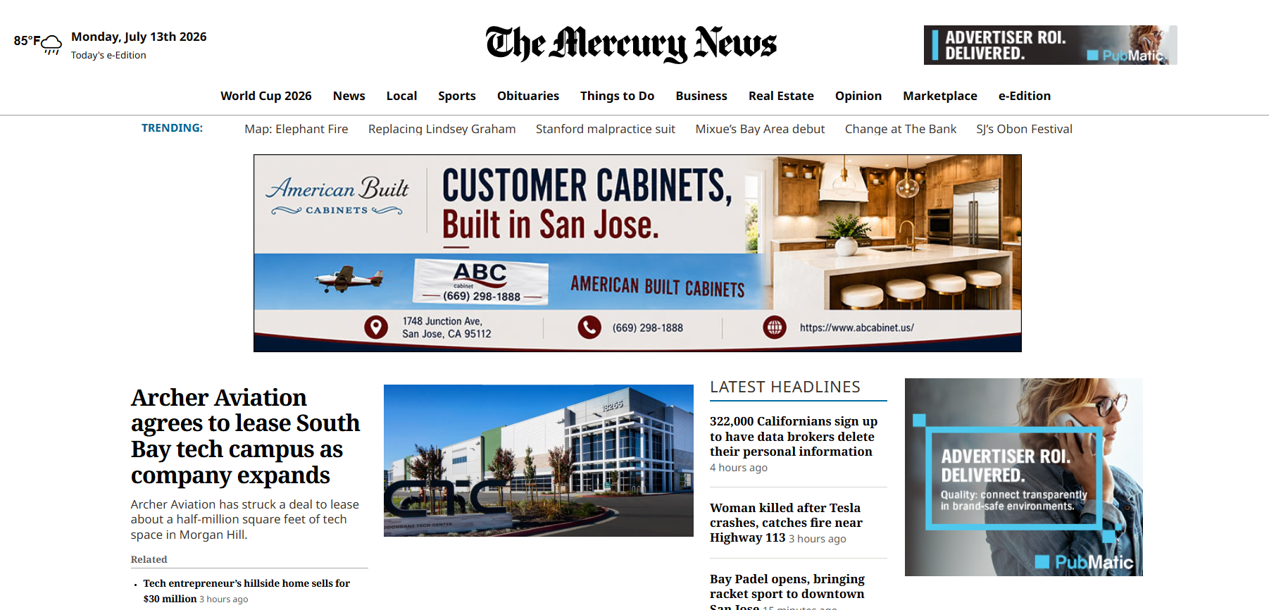 Actual American Built Cabinets paid display placement on The Mercury News website